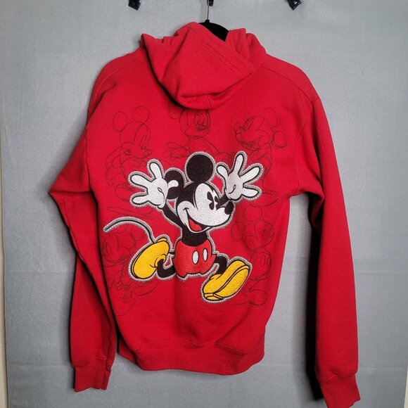 Retro Disney Red Mickey Mouse Zippered Sweatshirt Hoodie Used Size S - Picture 3 of 6